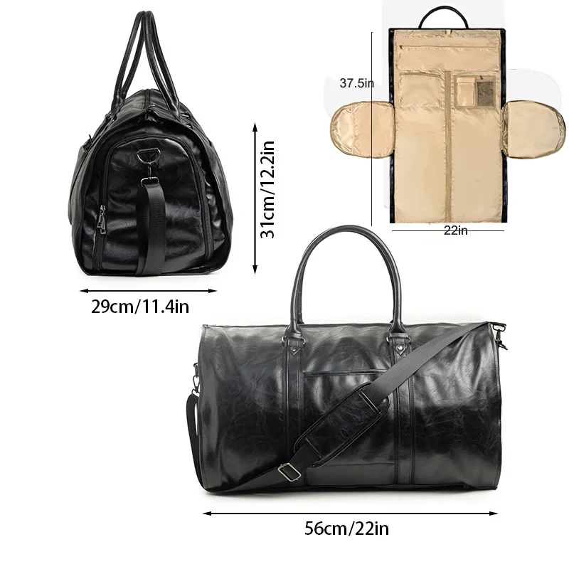 Buylor Travel Garment Bag Convertible Garment Duffle Bag Multi-pockets Suit Travel Bag Foldable PU Leather Weekend Bag for Men