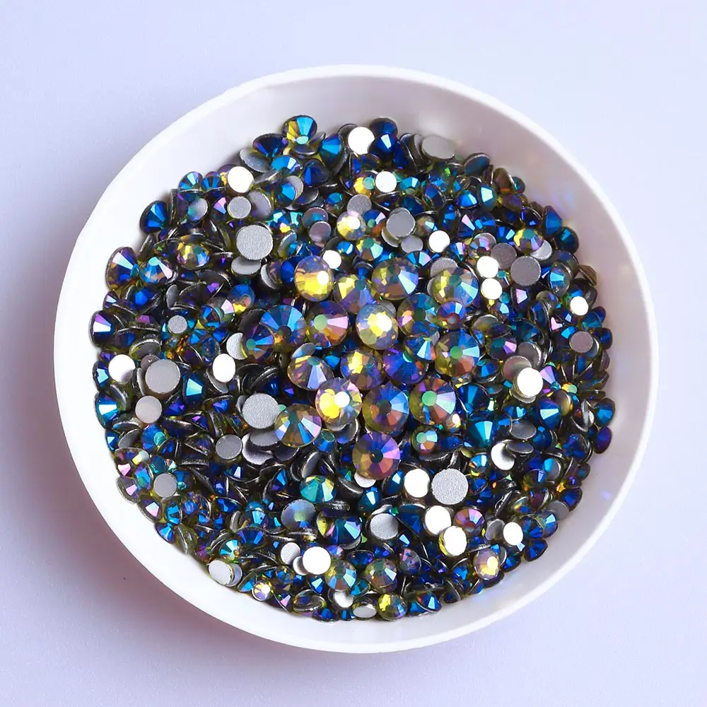 High Quality Mix Size SS6-SS20 Glass Rhinestones Dark Green AB Flat Back Strass Stones Diamond DIY Crafts Nail Art Accessories