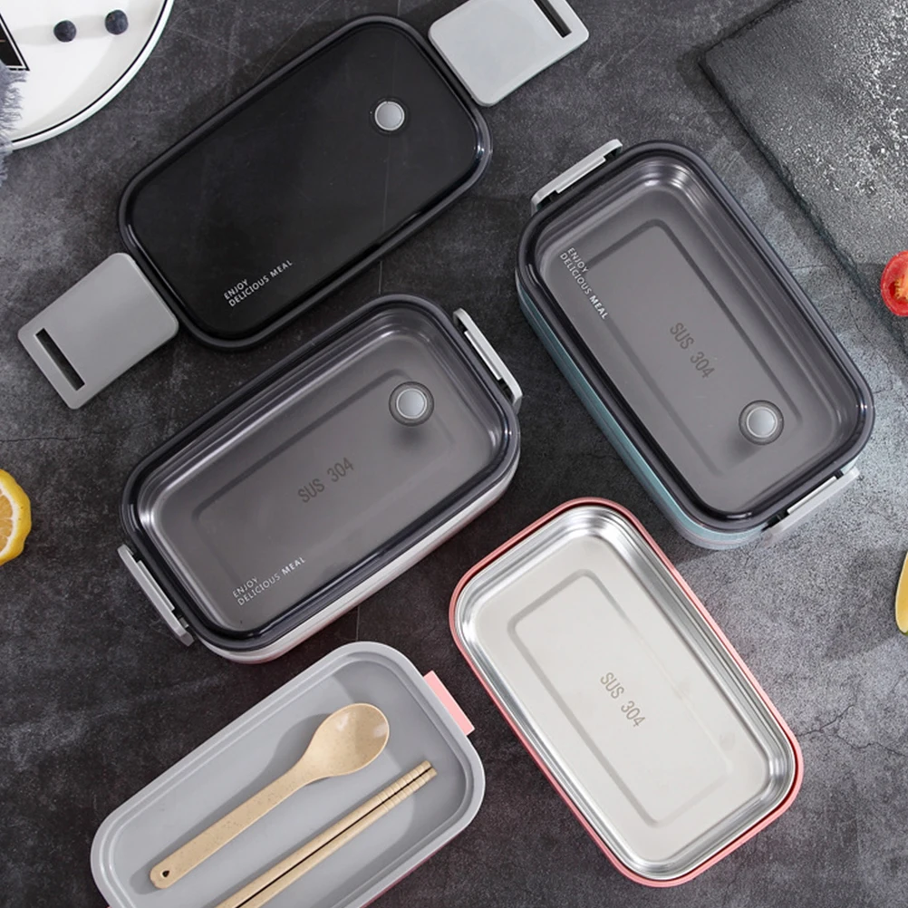 

Meal Portable Food Container Stainless Steel Lunch Box Secure Clasps Office Travel Outdoor Packed Food Box Container