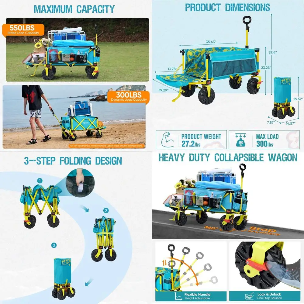 

Удлиненный 49-прочный складной пляжный фургон с большими колесами для песка, идеально подходит для использования на открытом воздухе, кемпинга, сада и домашних животных.