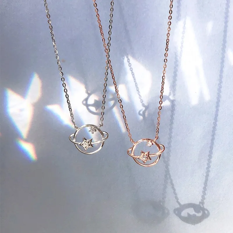 Dream Planet Star Rose Gold Color Cubic Zirconia Clavicle Chain Necklace For Women Girls Bling Luxury Fashion Jewelry SN2414