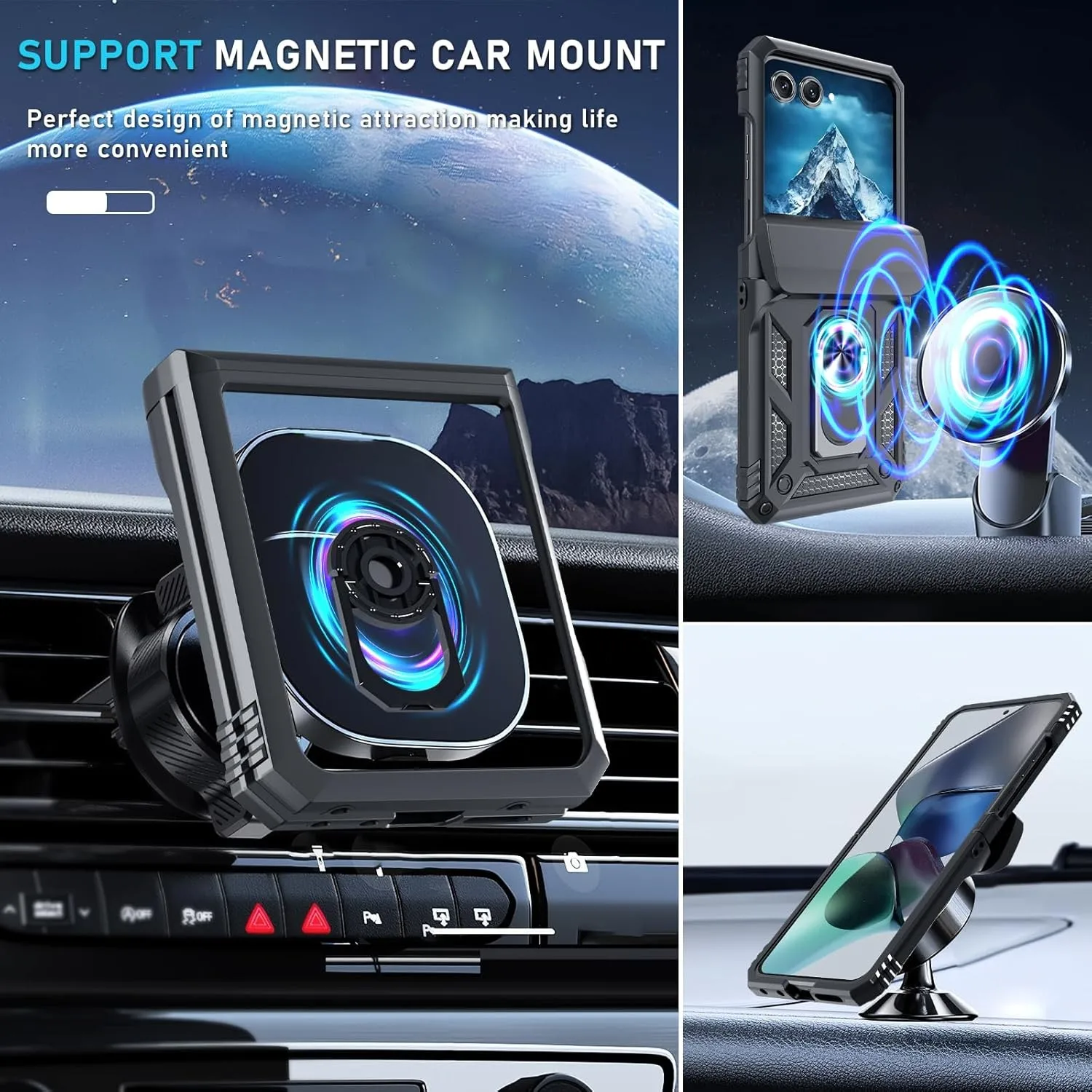 Etui do Samsung Galaxy Z Flip 8 5G i Z Flip 7, wojennej klasy, odporne na wstrząsy, wytrzymałe, ochronne, z magnetycznym pierścieniem i podstawką. — zdjęcie produktu 4