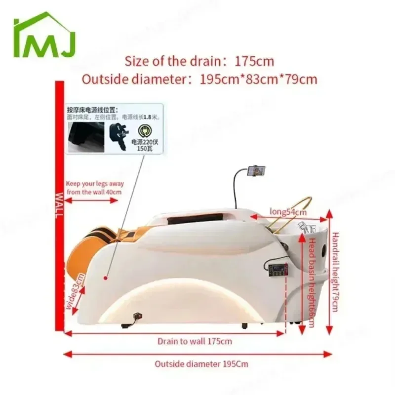 w23- Newest Custom Factory Hair Washing Head, Spa Salon Chair, Electric Massage Shampoo Bed for Furniture 6