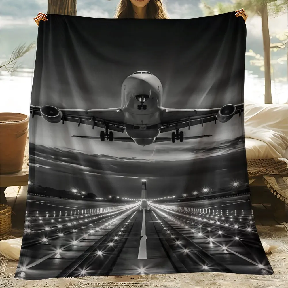 Premium Cozy Airplane Aviation Throw Blanket Decor Art Runway Photo Gift for Pilots and Flight Enthusiasts Home Decor