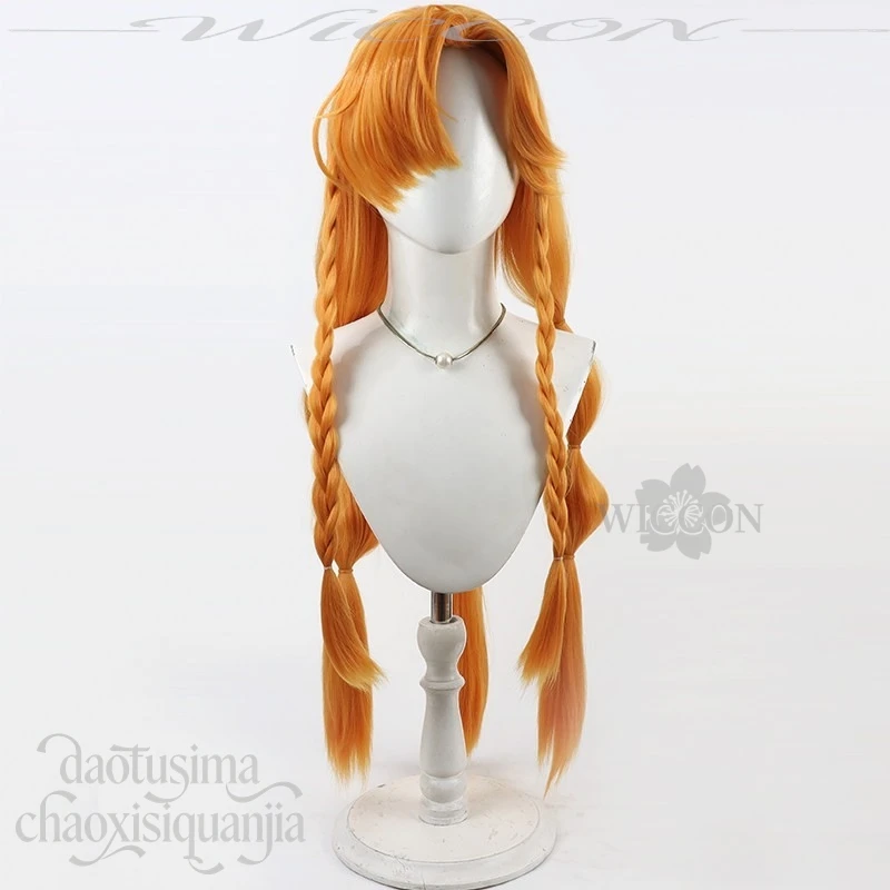 Sigrika Wuthering Waves Cosplay Wig Long Orange Multiple Braids Thin Bangs Synthetic Hair for Anime Game Party