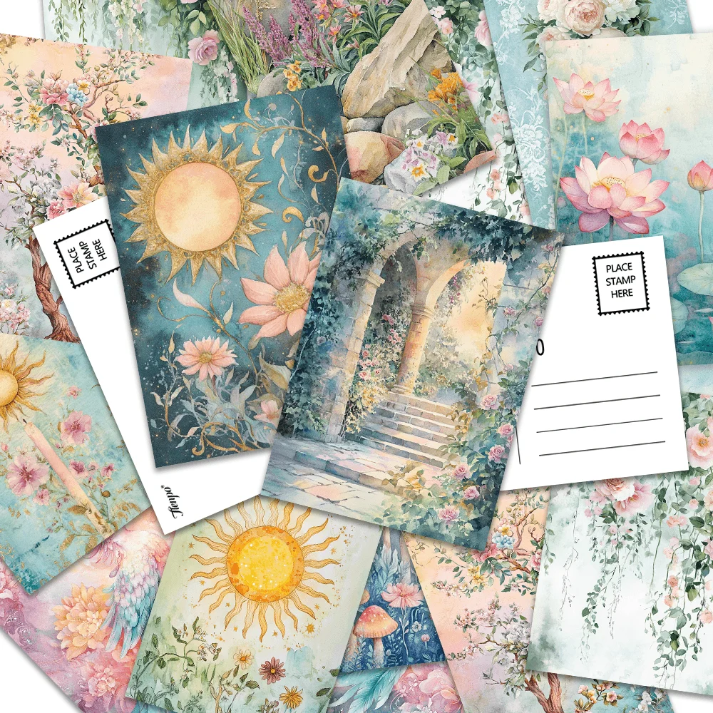 32 Stück, verträumte Blumen, Postkarten, Deko-/Grußkarten/Postkarten, hochauflösender Druck, sammelbar und per Post verschickbar