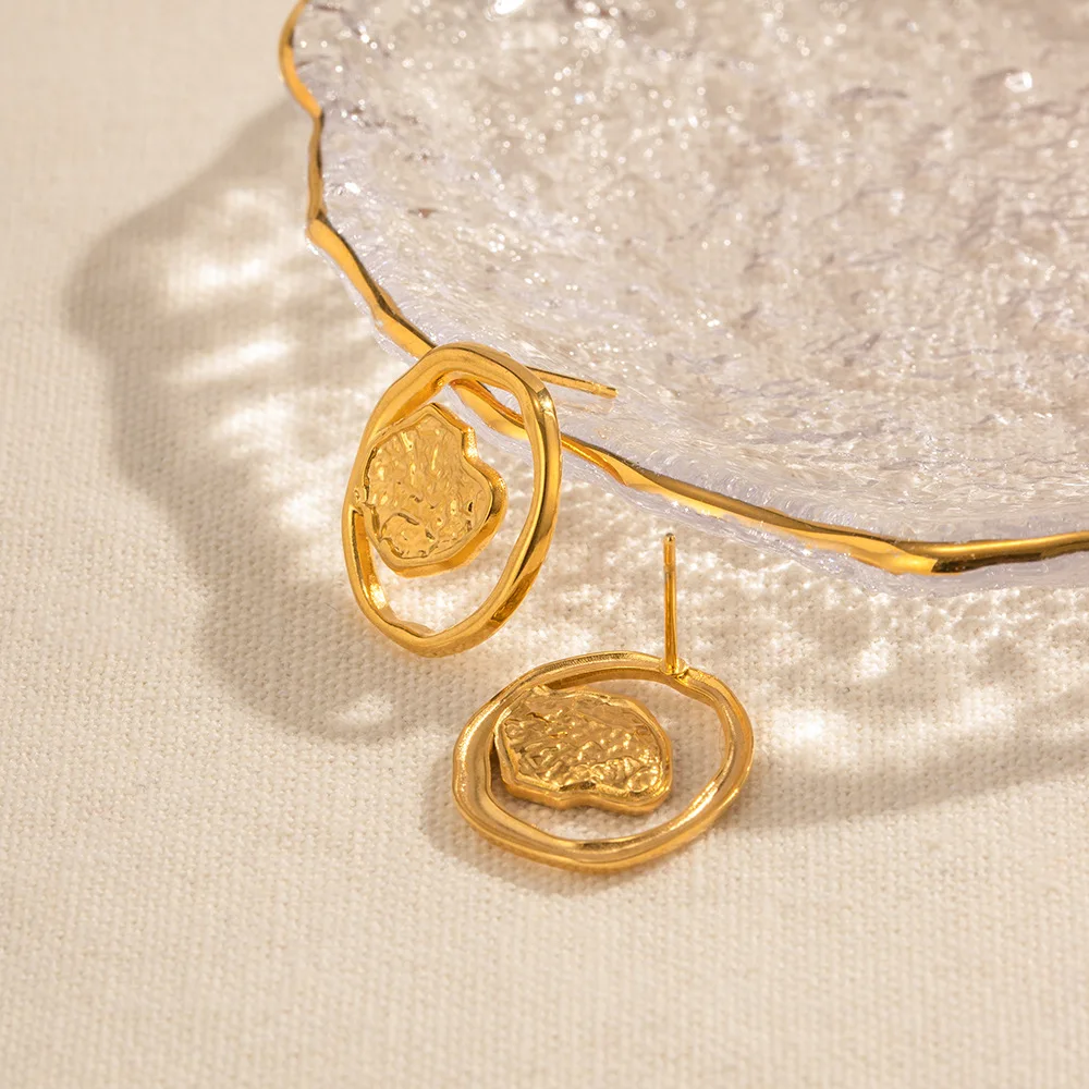 

PRISCA | Gold Leaf Earrings for Women Stainless Steel Light Luxury Circle Ear Jewelry Gold Color French Charms New