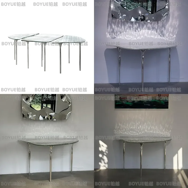 Italian Modern Minimalist Glass Top Entryway Table with Stainless Steel Legs Simple Versatile Console for Hallway Living Room