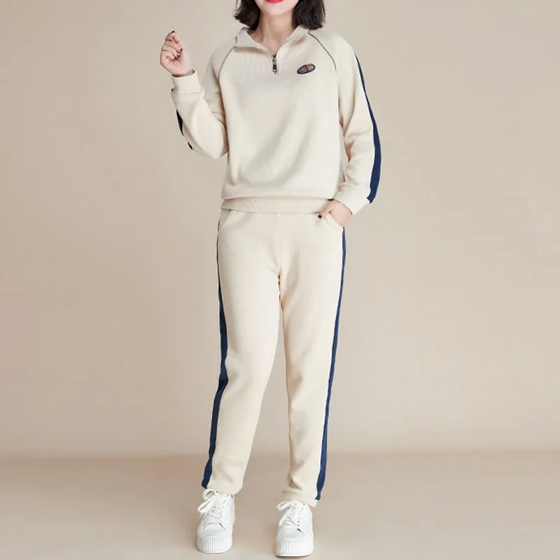 Ensemble sweat-shirt et pantalon de sport pour femme, tenue décontractée, streetwear à la mode, survêtement à fermeture éclair, 2 pièces, printemps et automne 2023