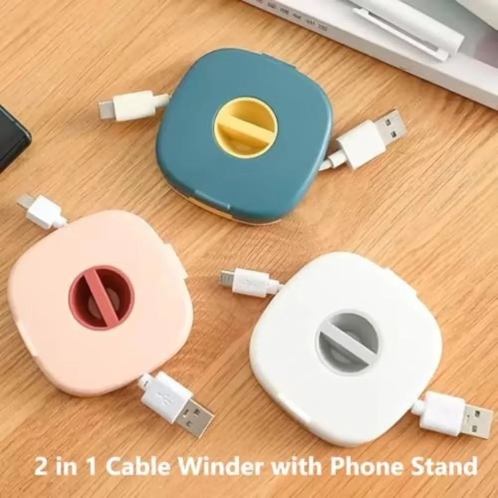 Durable 2 in 1 Cable Organizer Rotatable Compact Cable Management Round Small Cable Winder Box USB Cables