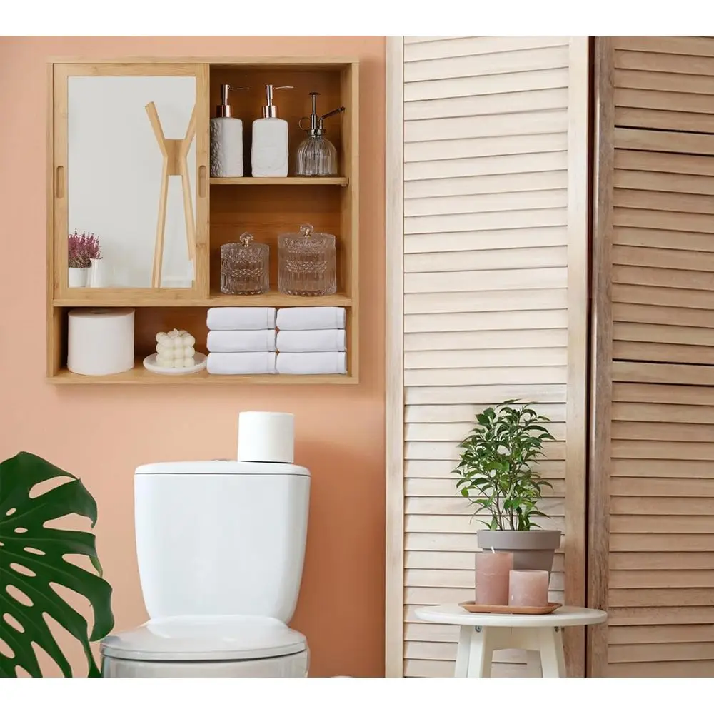 خزانة حمام من الخيزران، خزائن طبية بمرآة، خزانة حمام مثبتة على الحائط مع مساحة تخزين، خزائن طبية مع مرآة، فوق #2