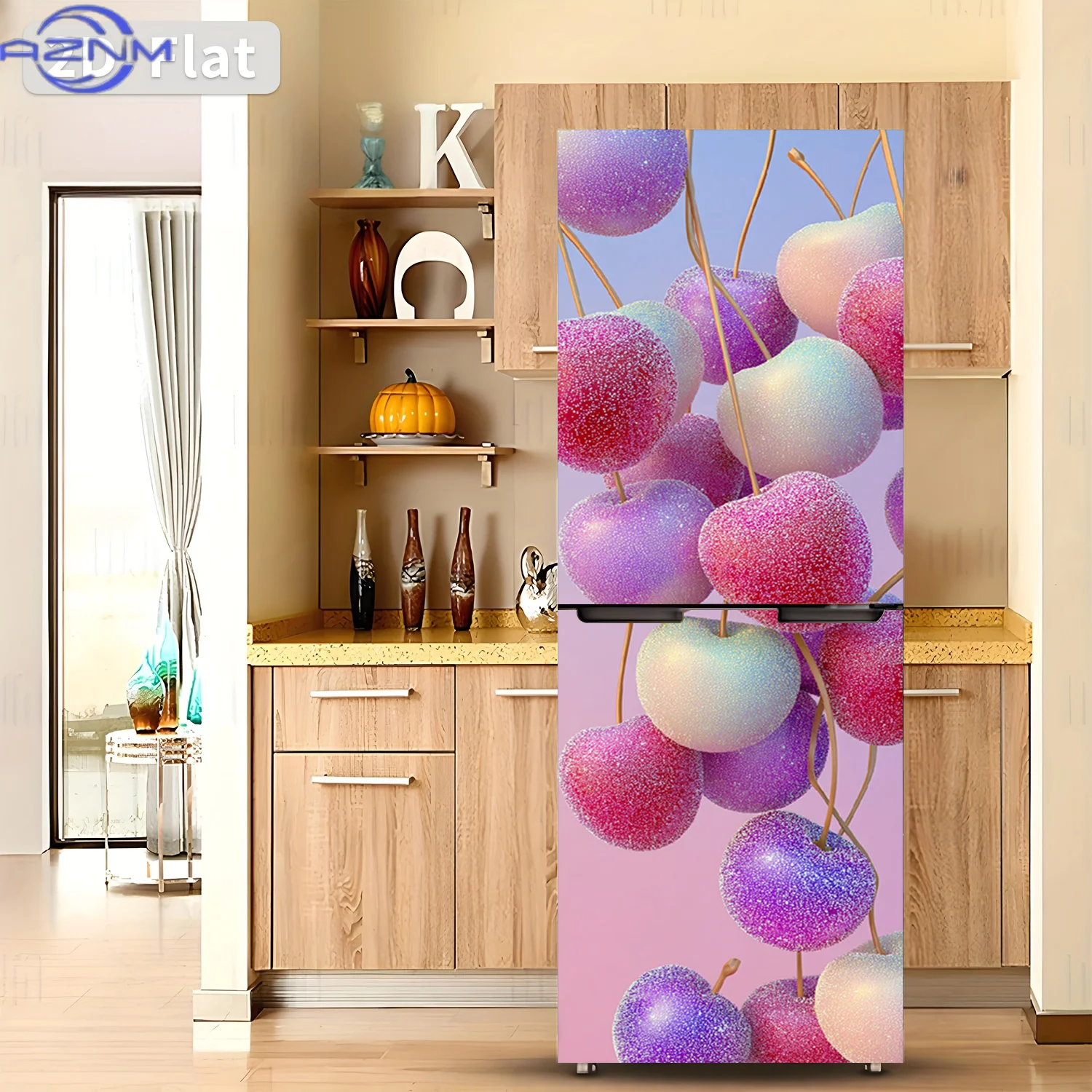 2D Flat Printing 1pc Refrigerator Sticker  Colorful Candy Cherry Themed Design Wall Decal Self-Adhesive Wallpaper Suitable for