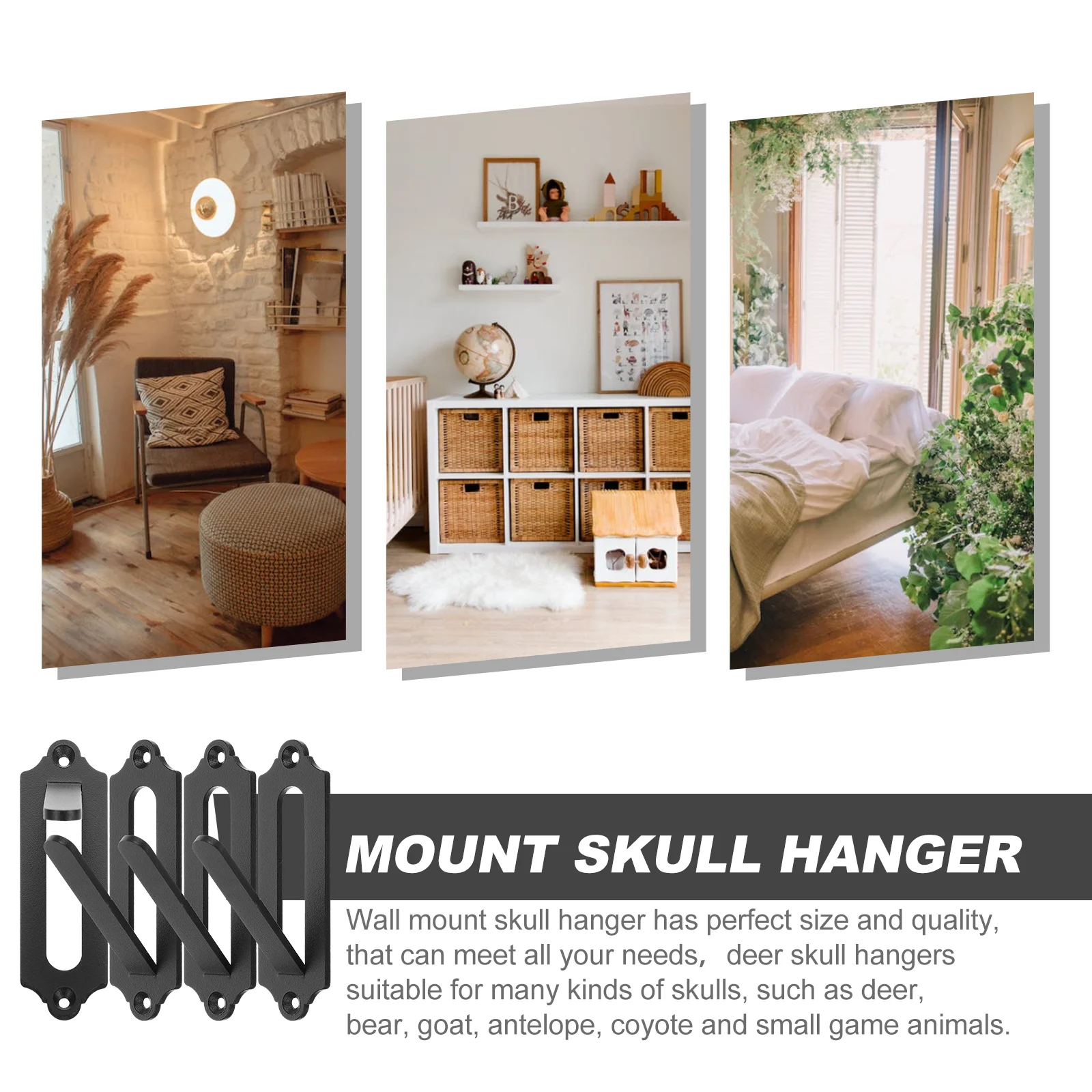 4 Pcs Skull Wall Mount Bracket Coat Hanger Deer Outdoor Hook Steel Hangers Easy Install Simple Design Suitable Skulls Deer Bear