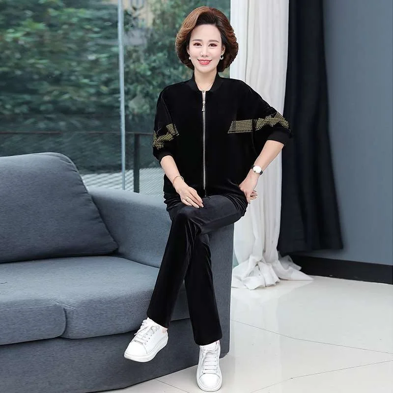 

Женский осенний свитер-двойка в западном стиле, элегантный повседневный спортивный комплект для женщин среднего возраста, модный ансамбль для зимнего сезона