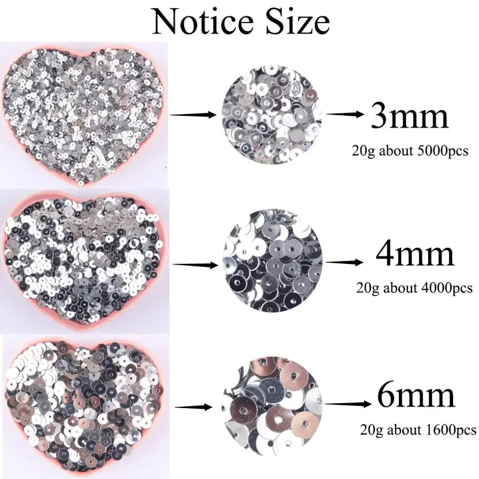 3/4/5/6mm Sequin Flat Round PVC loose Sequins Crafts Paillette Sewing Decoration DIY Accessory Lentejuelas Para Coser 10g