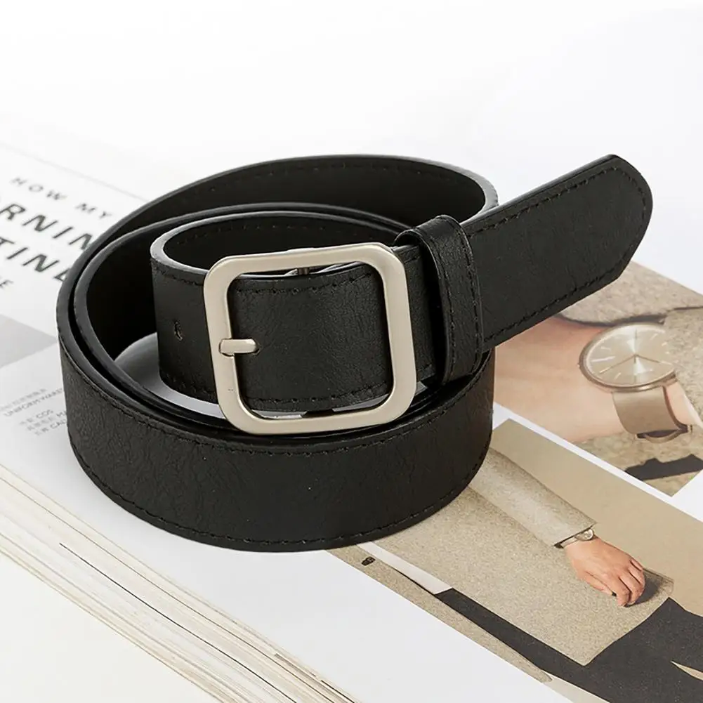 Women Belts PU Leather Metal Buckle Belt Girls Dress Jean Pants Waistband Belts Lady Luxury Square Metal Buckle Waist Belts