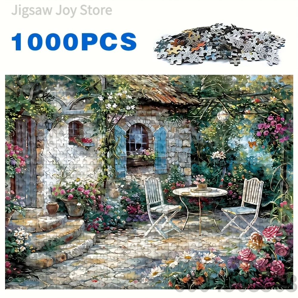 Leisure Jigsaw Puzzle, Romantic Garden Scenery, Flower Farm Villa, Seaside Heart Rose, Idyllic Country Cottage, Wall Art Gift