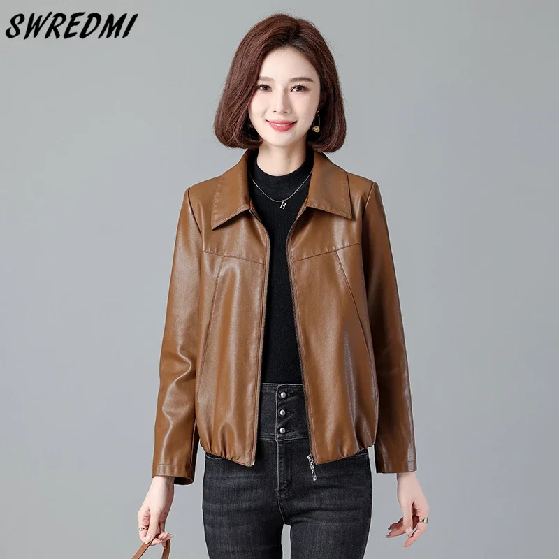 

Spring Jackets For Women Turn-Down Collar Solid Elegant Suede Clothing M-3XL Office Lady Leather Jacket Coat SWREDMI