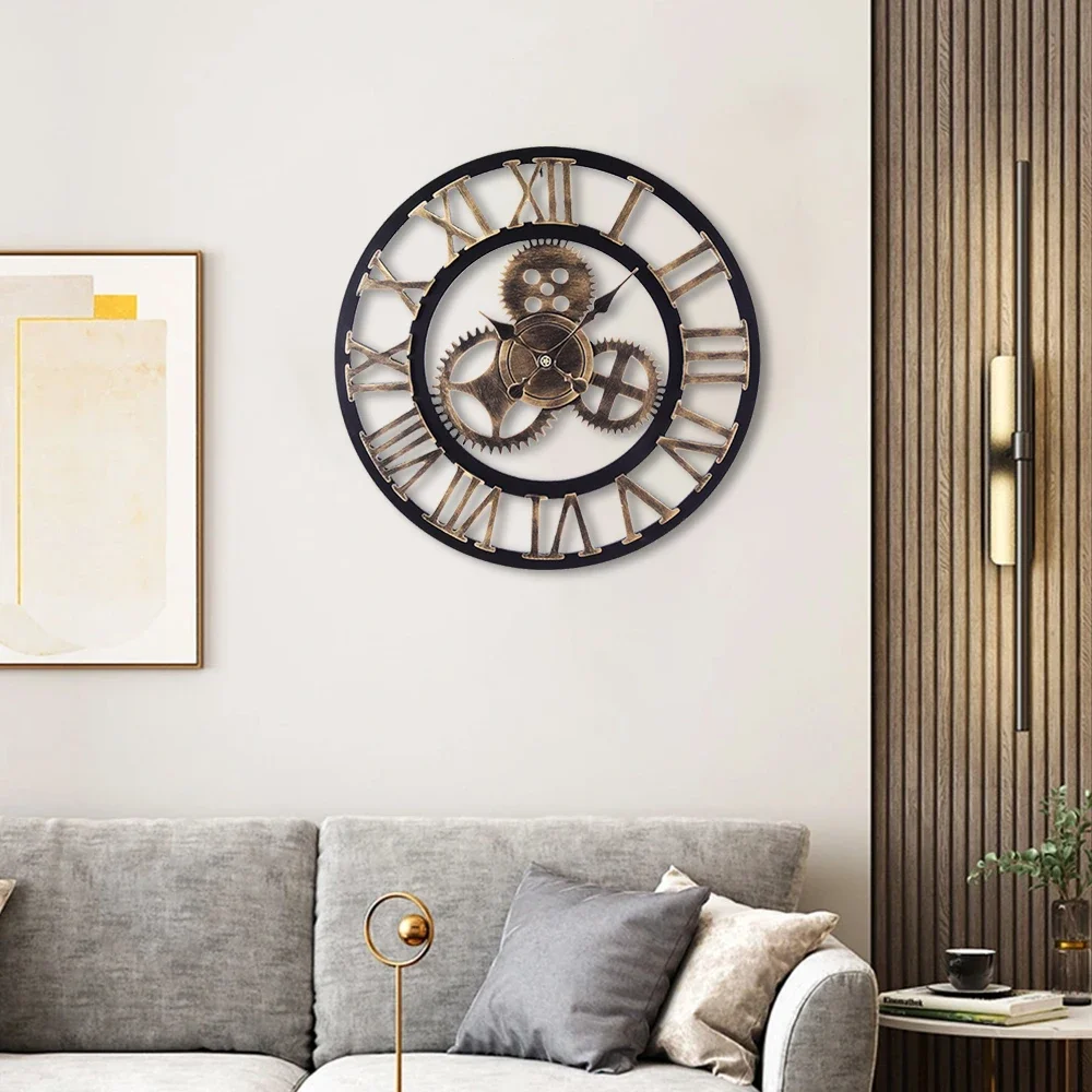 

3D Retro Gear Wall Clock Silent Large Living Room Wall Clock Home Decoration Industrial Style Clock