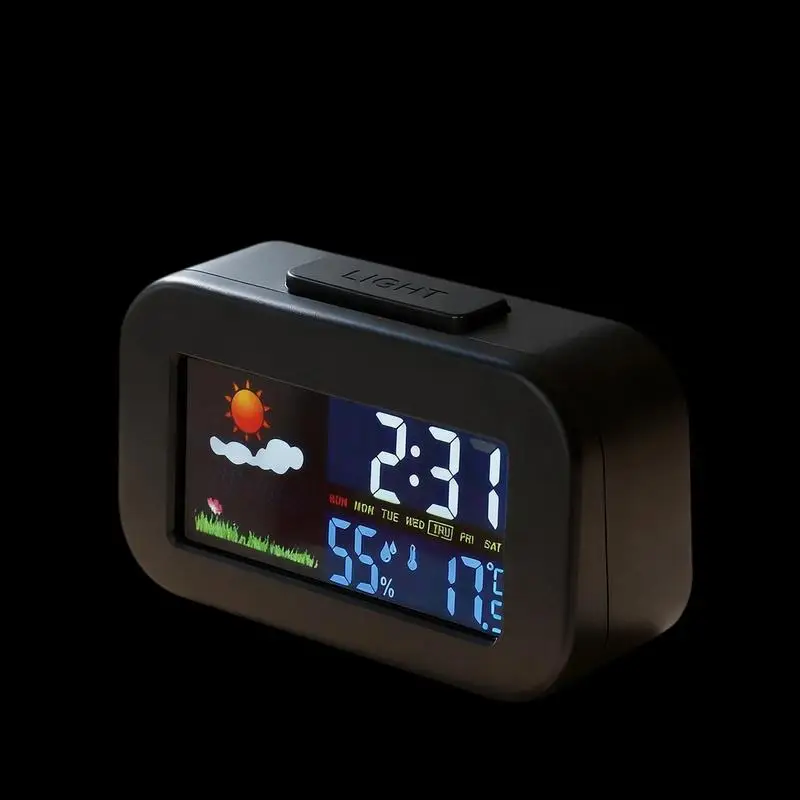 Weather Station Clock With Color Display - Temp & Humidity Monitor Backlit For Kids & Teens Perfect For Bedroom/Dorm Desk