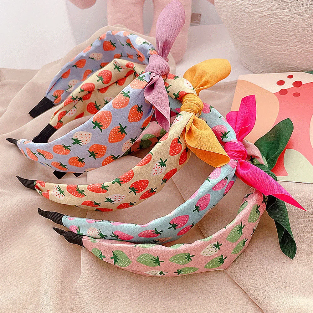 Girls Baby Korean Sweet Fruit Print Color Matching Lovely Cute Children's Hair Band Headbands Hair Accessories Bow Head Hoop