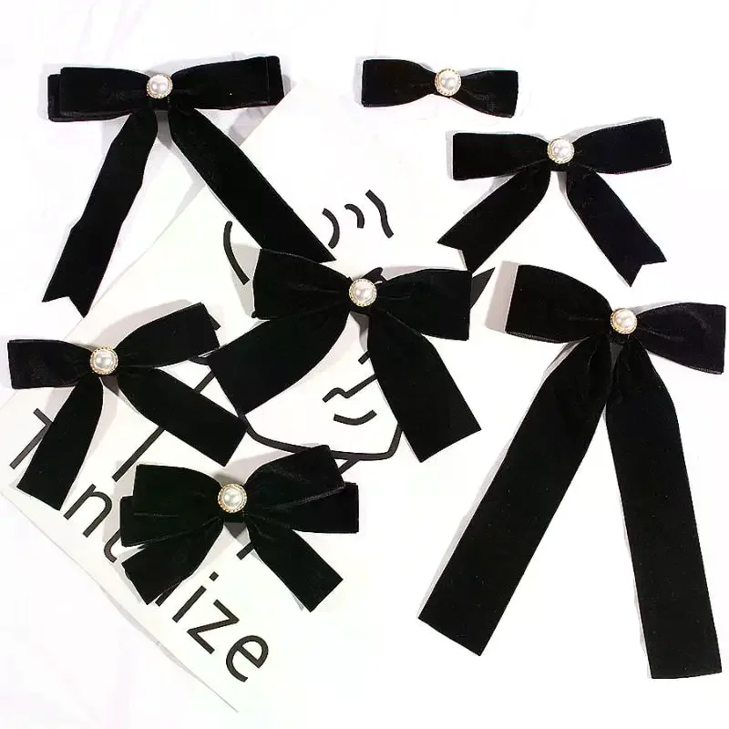 

Модная черная бархатная брошь с бантом, жемчужный галстук для женской одежды, вырез, минималистичное украшение, галстук-лента, ювелирные аксессуары