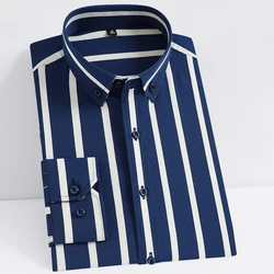 Men's Casual Striped Button-Down Long Sleeve Shirt, Slightly Stretchy Non-iron Shirt, All-Season Comfort for Office Business