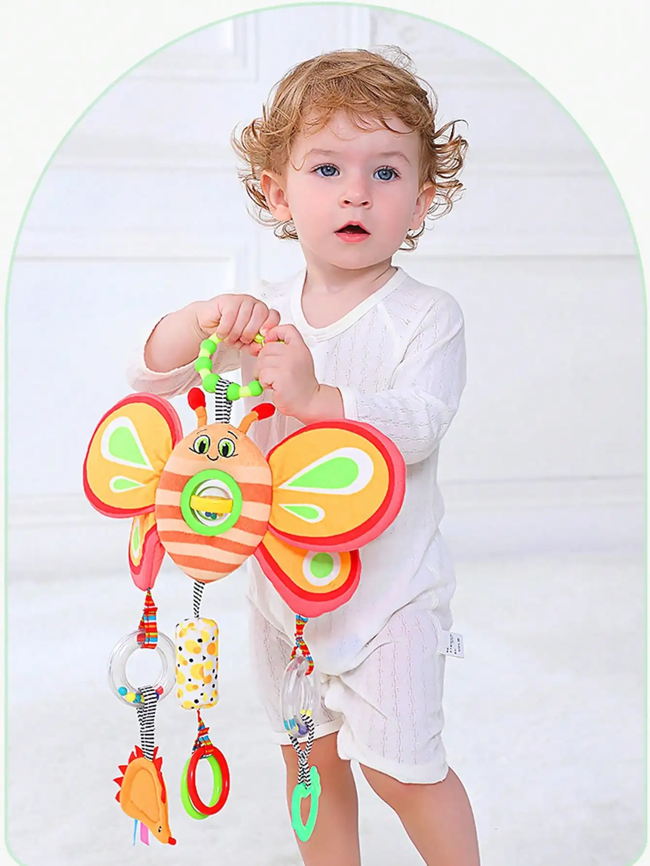 รถเข็นเด็กรูปสัตว์แบบมีคลื่นหมุนได้พร้อมอุปกรณ์เสริมสำหรับติดในรถยนต์พร้อมกับกระดาษริงกระดิ่งลมแก้วกาวเพื่อความปลอดภัยสำหรับทันตกรรม