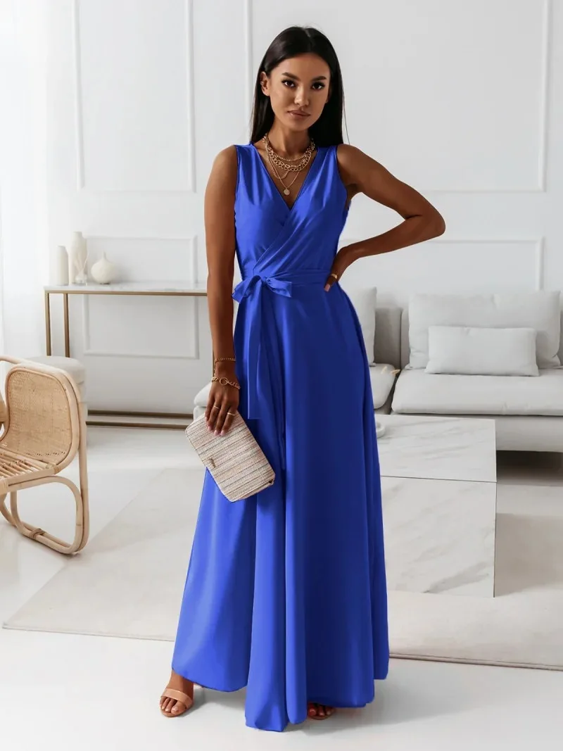 2025 sommer Neue Mode frauen Kleid Tie-neck V-ausschnitt Lange Abendkleid Kleid für Frauen Party Gala – Detail 24