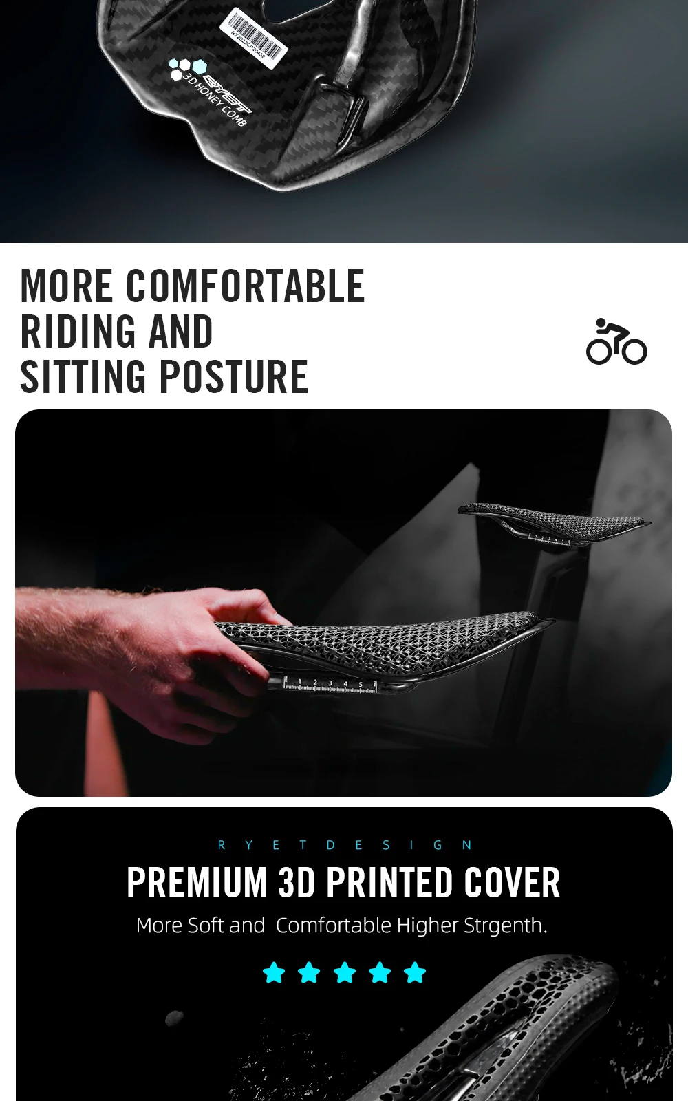 2026 RYET Ultraleichter Carbon-Sattel Hohlkomfort 245x143mm MTB Rennrad Gravel Bike Sitz Atmungsaktives Langlebiges Fahrradkissen Zubehör – Detail 6