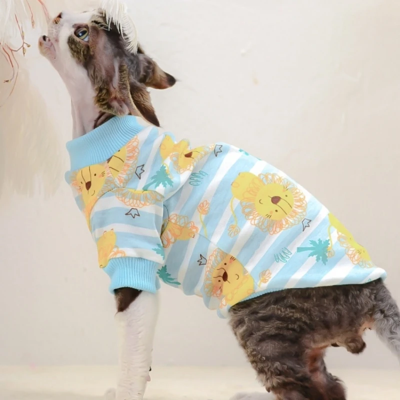 Sphynx Cat Sweatshirt Hairless Cat Dogs Clothes Fashion Cartoon Soft Cotton Coat Animal Paiting Turtleneck T-Shirt Pet  Products