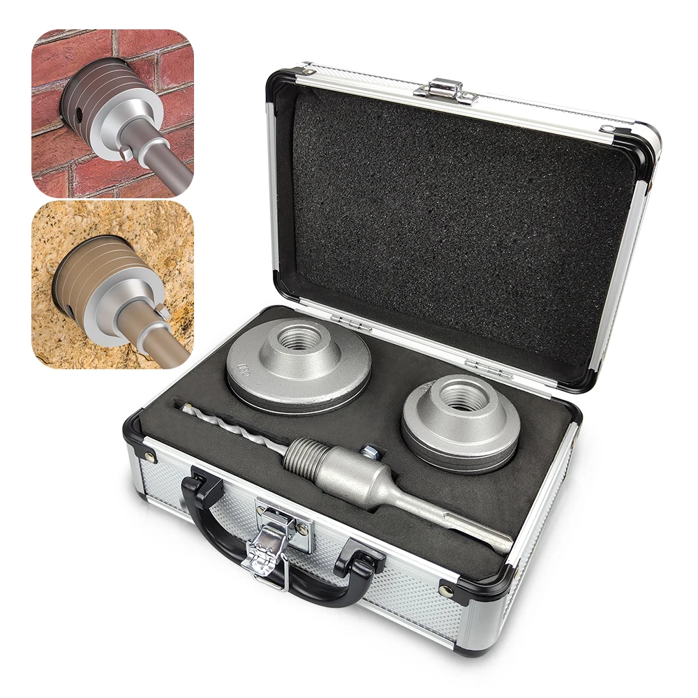 Concrete Hole Saw Set with SDS Plus Shank Connecting Rod 110mm and 2pcs Dust Catchersfor Concrete Brick Cement Stone Wall Drill