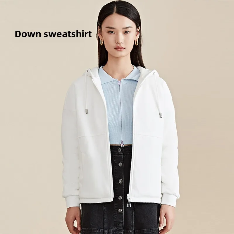 

Новая женская утепленная толстовка с капюшоном на молнии, длинный рукав, белый пуховый кардиган, теплый модный зимний топ из хлопка, 2025 год