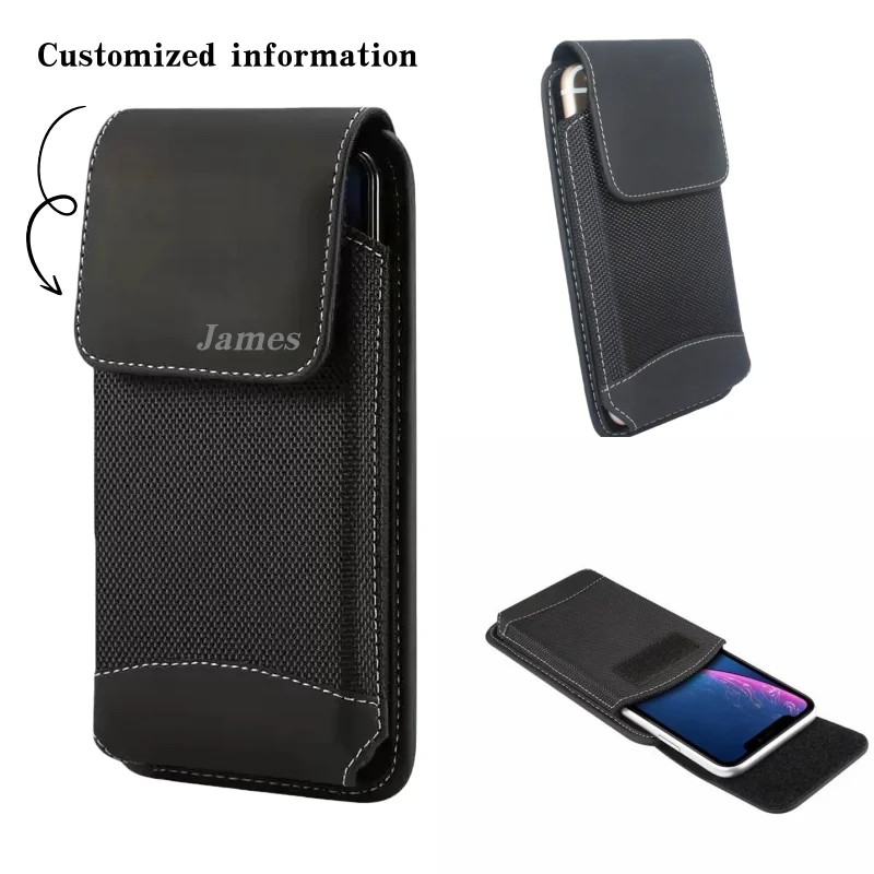 Customized name/Company Logo Ultra-thin and minimalist Holster Compatible Nylon Cell Phone Belt Holder Case with Clip Card Pouch