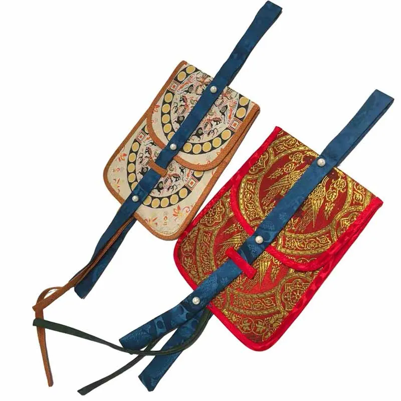 Hanfu Waist Pouch, Brocade Hunting Pattern Round Pouch Belt, Hanfu Phone Bag For Tang Ming Dynasty Cosplay
