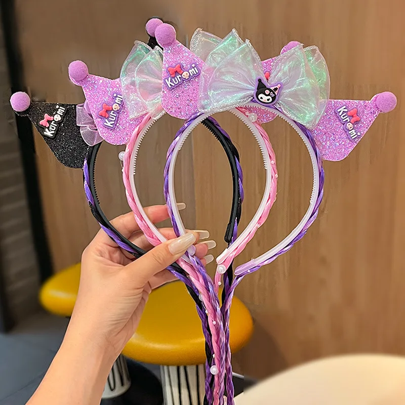 

Kawaii Sanrio Kuromi Ears Crown wig Headband Party Headwear Hair Hoop Cosplay Birthday Headband Jewelry Gift Hair Accessories
