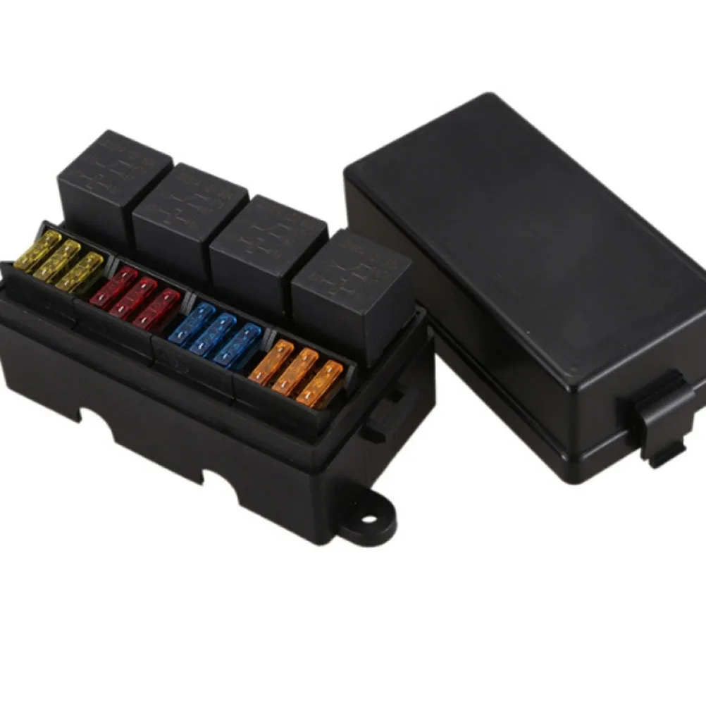 

Car Resettable Circuit Breaker Fuse Box Waterproof Flame Retardant 12V 40A Relay Spatula Terminal 12-Fuse 4-Relay Set