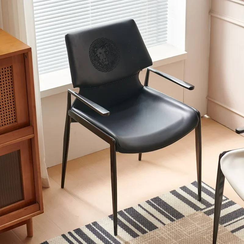 

ZZItalian Light Luxury Dining Chair Home Iron Backrest Stool Saddle Leather Armchair Hotel Negotiation Chair Restaurant ChairZZ