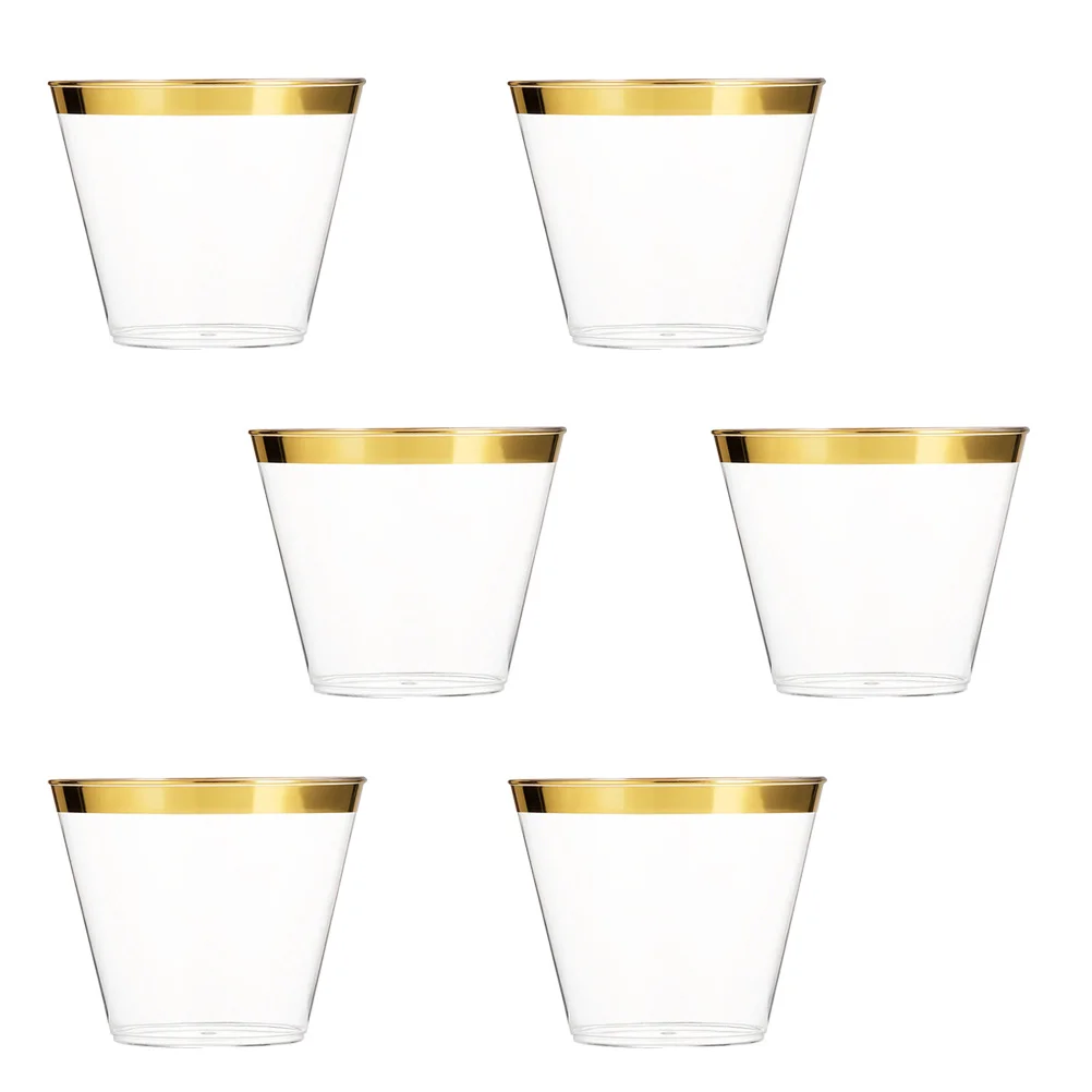 

6 Pcs Gold-stitching Plastic Cup Elegant Party Cups Wedding Juice Glass Bridal Shower Drinking Glasses