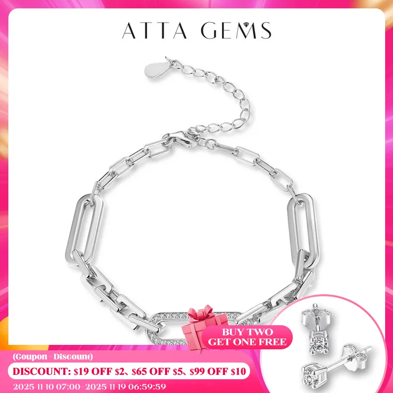 

ATTAGEMS S925 Sterling Silver Moissanite Bracelet Yellow Gold Plated Bracelets for Women Adjustable 16+5cm High Quality Jewelry