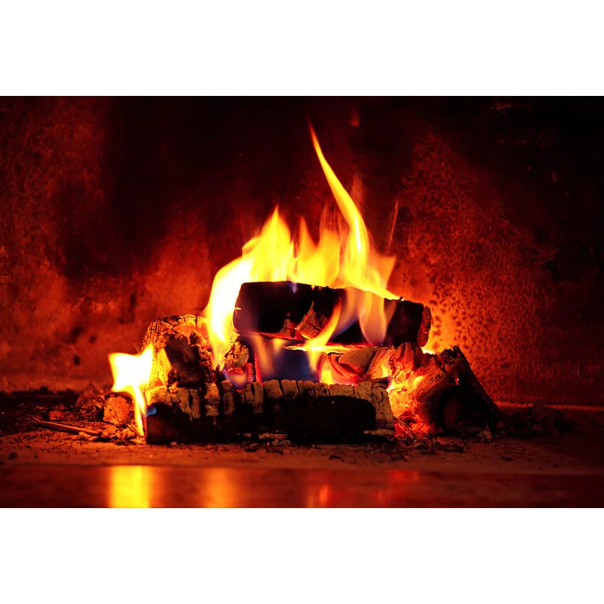 Avezano Christmas Fireplace Firewood Burning Brick Wallpaper Decoration Backdrop Photo Background Custom Photography Studio