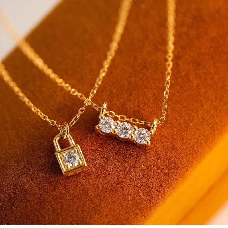 Bling Fashion 925 Silver Diamond Lock Pendant Chain Necklace Special Fine Jewelry For Girl Zircon Heart Star Charm Women Jewelry
