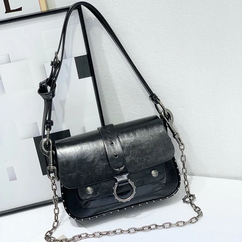 

Модная матовая ретро-сумка-кроссбоди ZV Chain Strap для подростков, квадратная, в уличном стиле, со съемным металлическим ремнем через плечо, синяя.