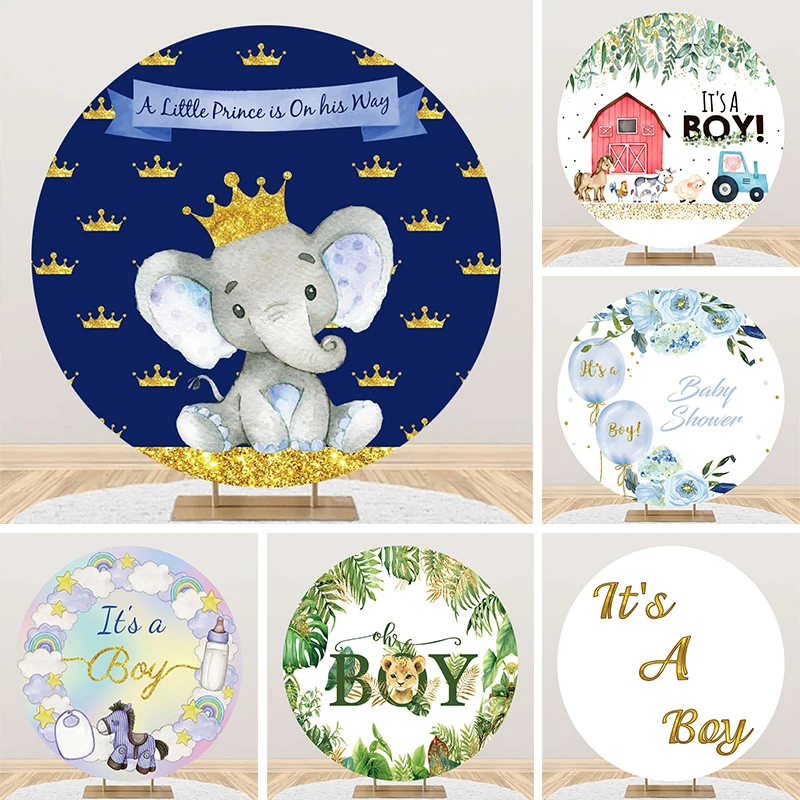 

Its a Boy Round Backdrop Cover A Little Prince is on the Way Baby Shower 1 Year Birthday Decorations Circle Photo Background