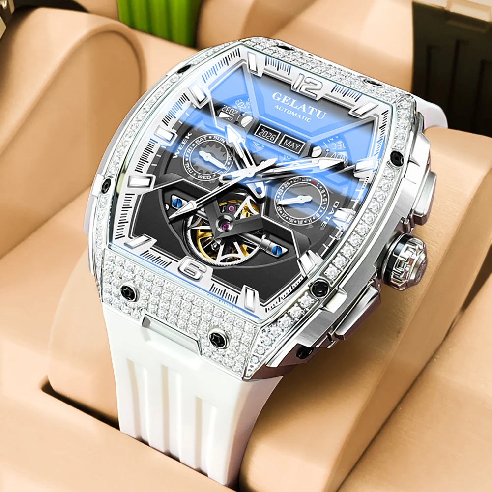 

GELATU Men's Watches Luxury Fashion Full Automatic Mechanical Wristwatch for Man Hollow Flywheel Movement Sapphire Crystal