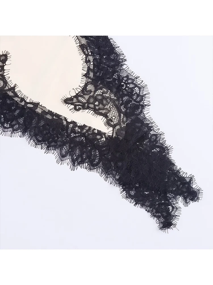 Women Satin Sexy Lace Spliced Sling Dress Sleeveless Backless Asymmetric Split Street Party Dresses 2025 Newest Lady Dress