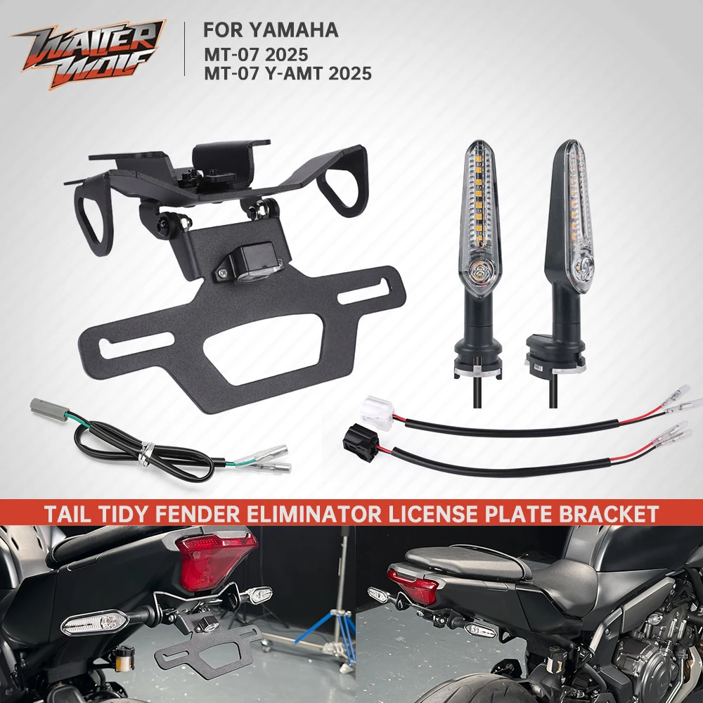 

Tail Tidy License Plate Bracket For YAMAHA MT-07 2025 MT07 Y-AMT Foldable Registration Frame Holder Turn Signal Light Wire Plug