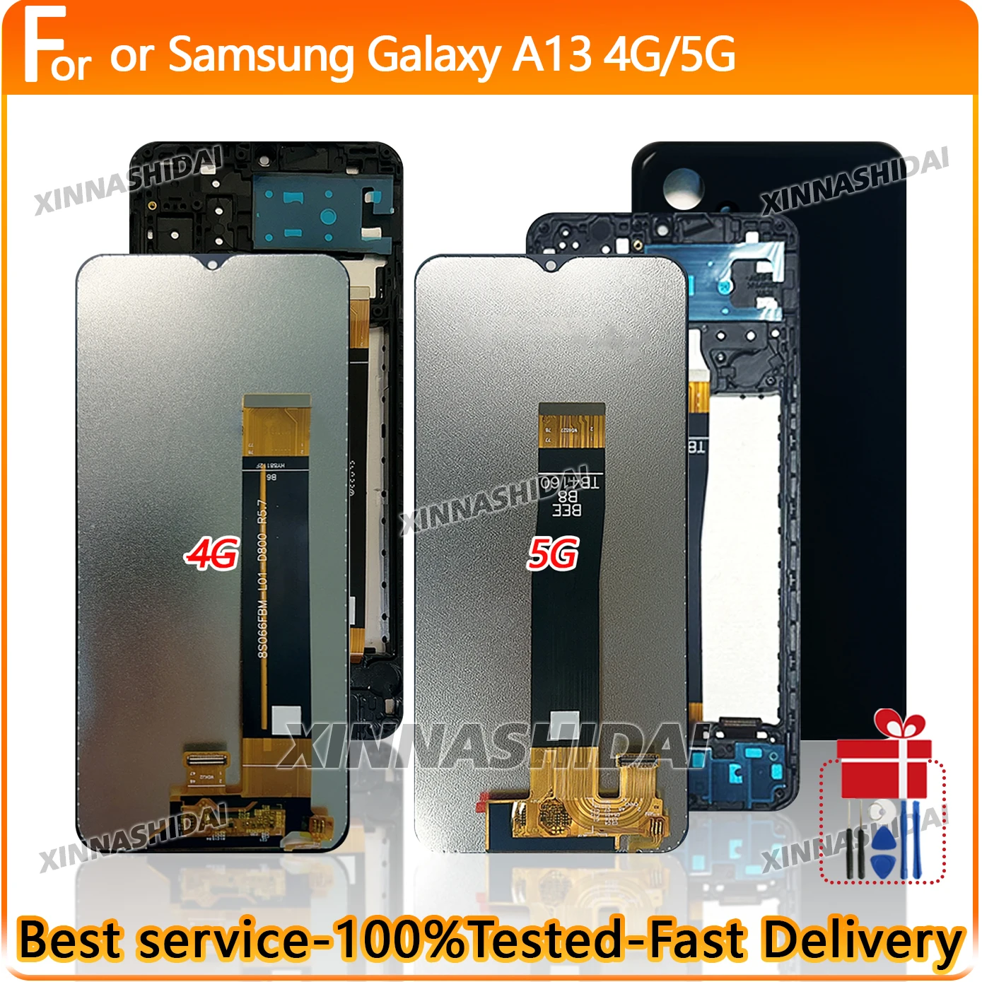 100 % getestetes Qualitäts-TFT-LCD für Samsung A13 4G/5G LCD mit rückseitiger Abdeckung, Ersatz-Digitizer-Baugruppe mit Rahmen