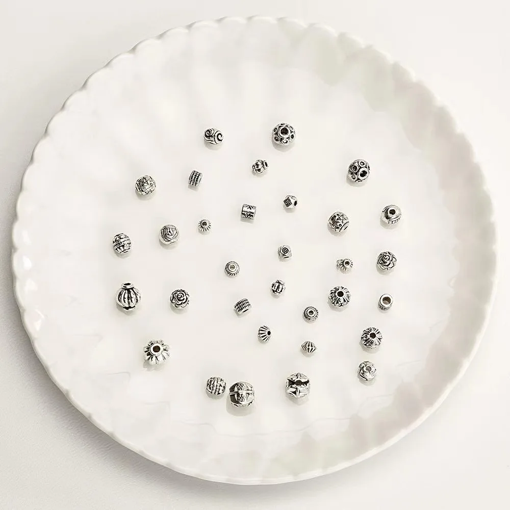 Silver vintage alloy lantern-shaped scattered beads pumpkin flying saucer round diy necklace bracelet accessory