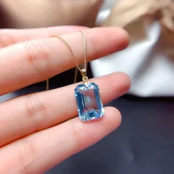 Classic Silver Inlaid Blue Gemstone Rectangle Necklace Simple Charm Pendant Neutral Style clavicle chain jewelry for women